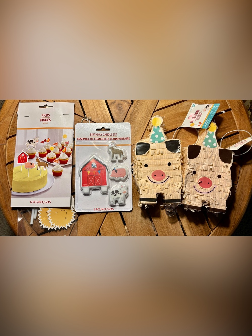 Farm Animal Barn Birthday Party Cake & Cupcake Toppers Candles 2 Mini Piñata LOT